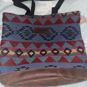 Vintage Eastpak Made in USA Leather Bottom Aztec Wool Woven Tote Bag RARE